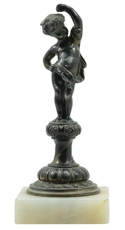 Cherub Figure in Bronze, Statue on an Onyx Base, 19th c.