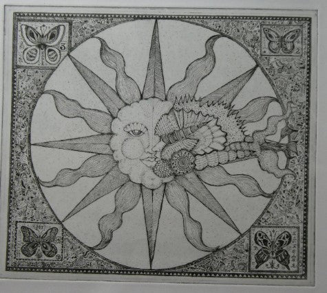 Black and White Etchings of Butterfly and Suns, Unframed