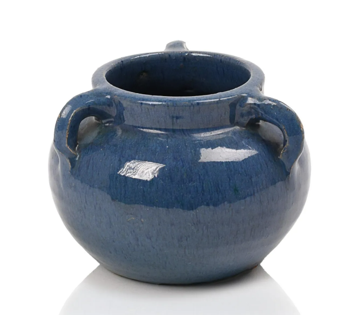 Three Handled Blue Pottery Vase