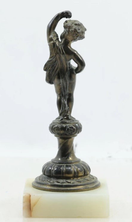 Cherub Figure in Bronze, Statue on an Onyx Base, 19th c.