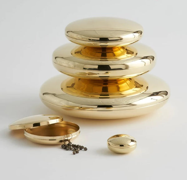 Flat Round Brass Nesting Boxes - Set of 5