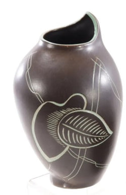 Leaf Carved Art Pottery Vase