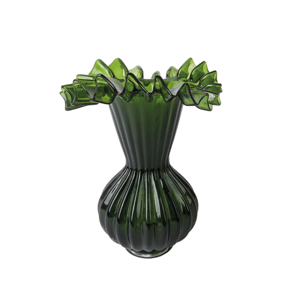Green Rumple Glass Vase