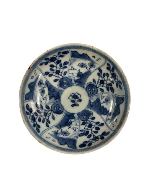 Blue and White Plate with Brass Stand, Vintage - Anecdote