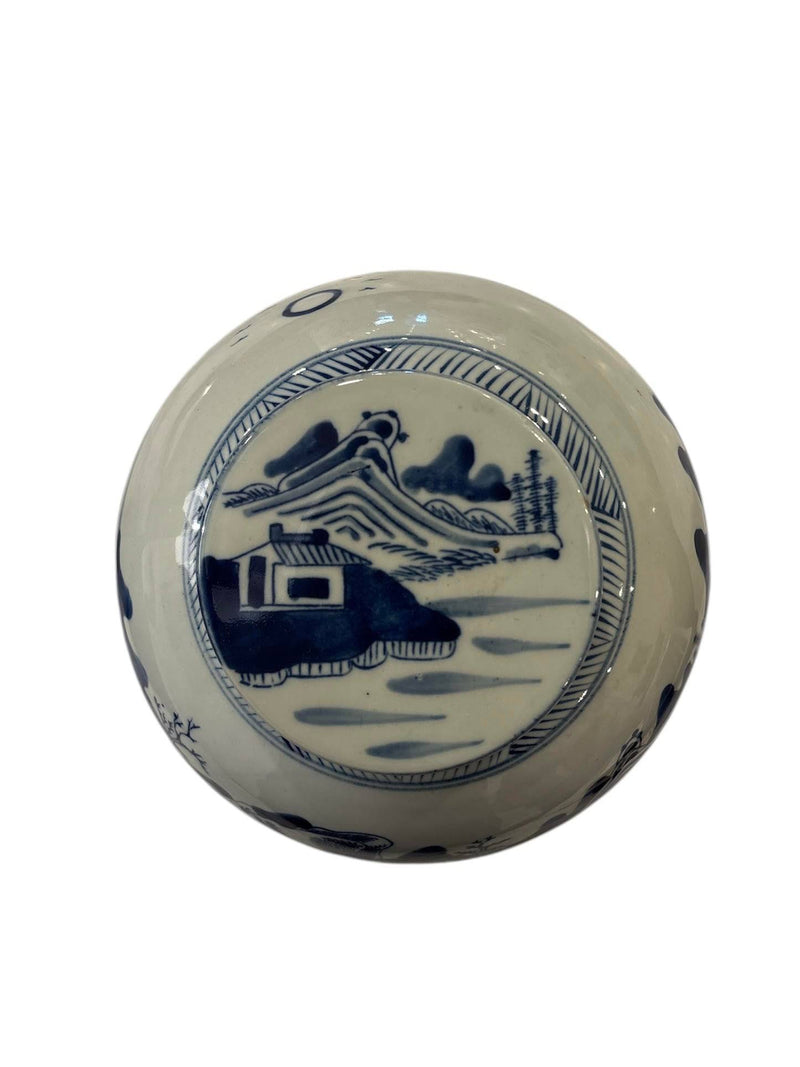 Blue and White Storage Jar with Village Scene - Anecdote
