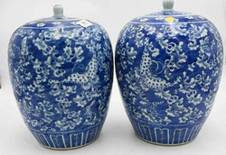 Pair of Blue & White Covered Jars - Anecdote