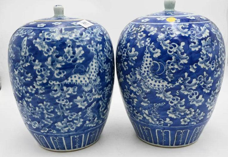 Pair of Blue & White Covered Jars - Anecdote