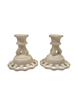 Pair of Milk Glass Candle Holders - Anecdote