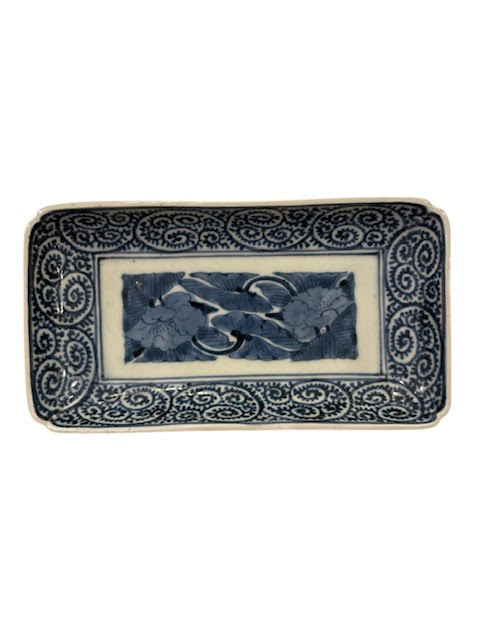 Blue and White Floral Rectangular Dish