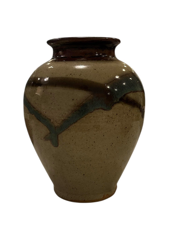 Pottery Vase with an Olive and Blue Pattern