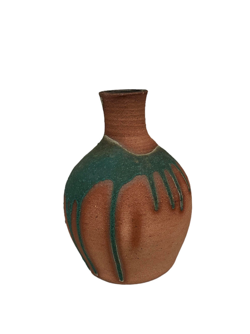 Green and Terracotta Clay Pottery Vase