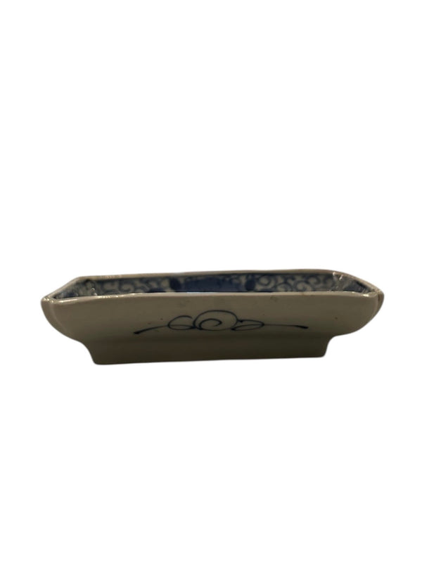 Blue & White Rectangular Dish with Chrysanthemum Motif