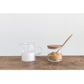 Set of Glass Cream & Sugar Containers w/ Cork Lid & Wood Spoon-Kitchen-Anecdote