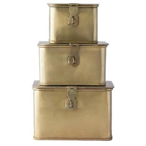 Decorative Metal Boxes, Brass Finish Set of 3-Objects-Anecdote