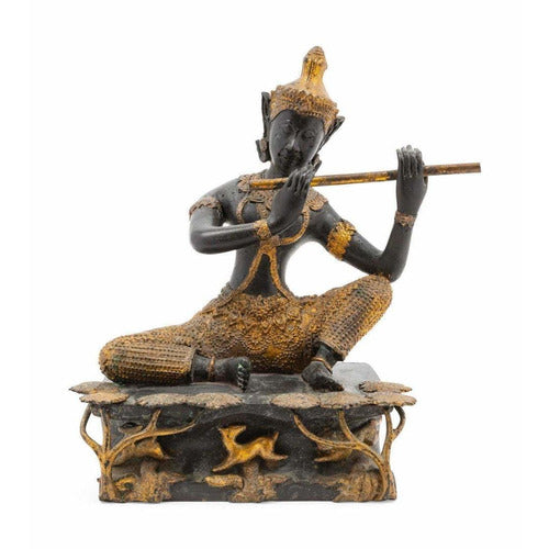 Thai Gilt and Patinated Bronze Flute Player-Vintage-Anecdote