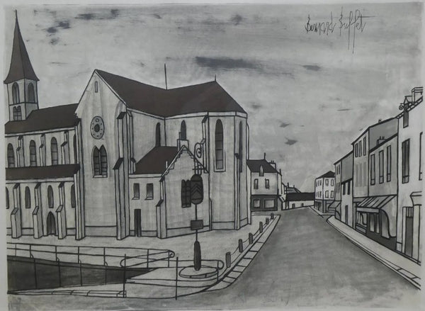 Bernard Buffet Street with Church, Ltd Ed Lithograph