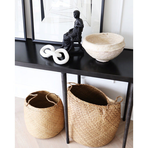 18-1/2" Round x 18-1/2"H & 14" Round x 14"H Natural Woven Seagrass Baskets w/ Handles, Set of 2-Objects-Anecdote