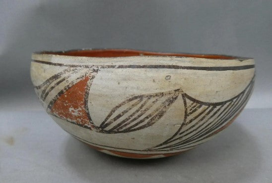 Isleta Pueblo Polychrome Art Pottery Bowl, Vintage
