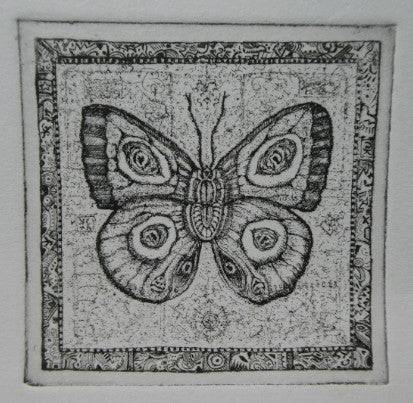 Black and White Etchings of Butterfly and Suns, Unframed - Anecdote