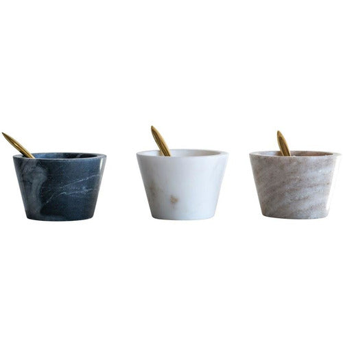Set of 3 Small Marble Bowls with Brass Spoon