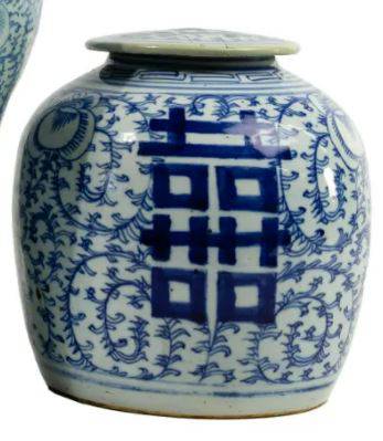 'Double Happiness" Blue & White Jars with Lid - Anecdote
