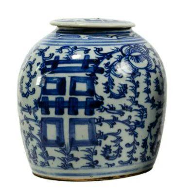 'Double Happiness" Blue & White Jars with Lid - Anecdote
