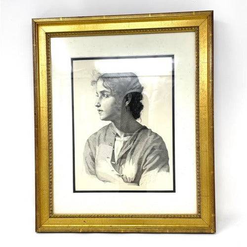 Ink Drawing, Portrait of a Young Woman - Anecdote