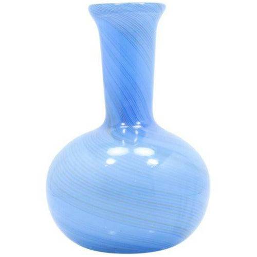 Italian Blue Swirl Art Glass Bottle Neck Vase - Anecdote