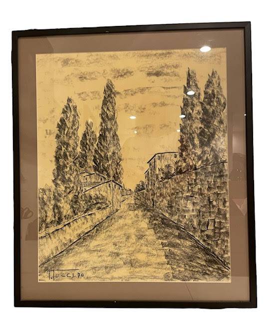 Mid-Century Modern Drawing of an Italian Roadway, Signed - Anecdote