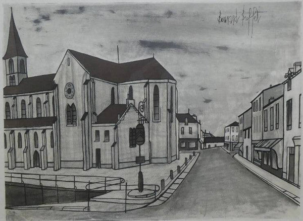 Street with Church, Ltd Ed Lithograph by Bernard Buffett - Anecdote