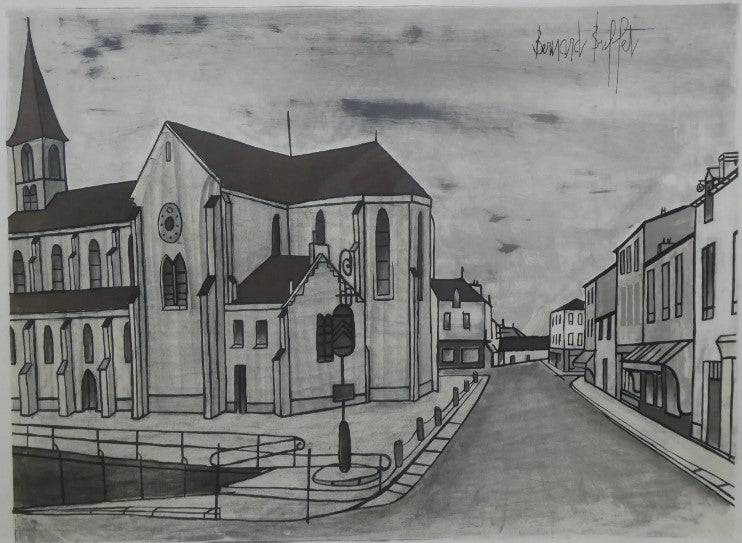 Street with Church, Ltd Ed Lithograph by Bernard Buffett - Anecdote