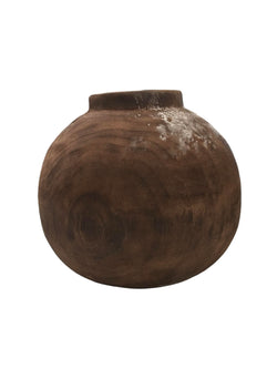 Round Carved Wooden Vase
